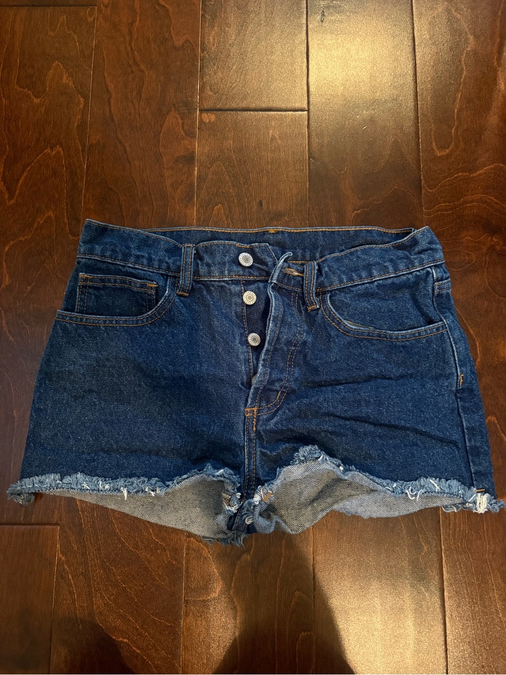 Brandy Melville Dark Blue Denim Cutoff Shorts with Frayed Hem